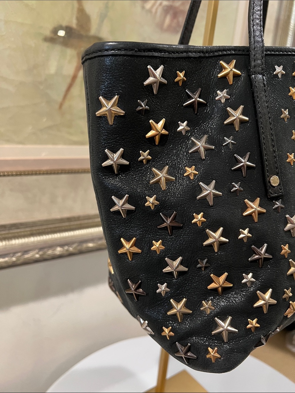 Jimmy Choo Navy Coated Star-Studded Satchel Handbag - Picture 11 of 16